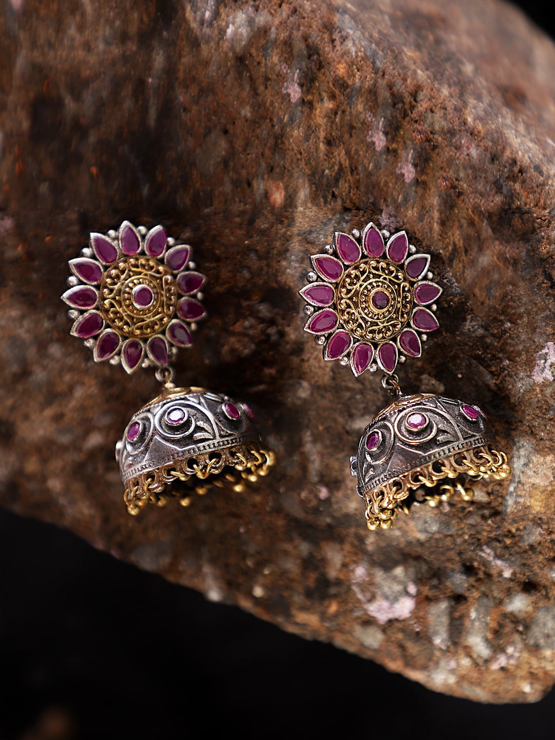 

XAGO Silver-Plated Dome Shaped Jhumkas Earrings