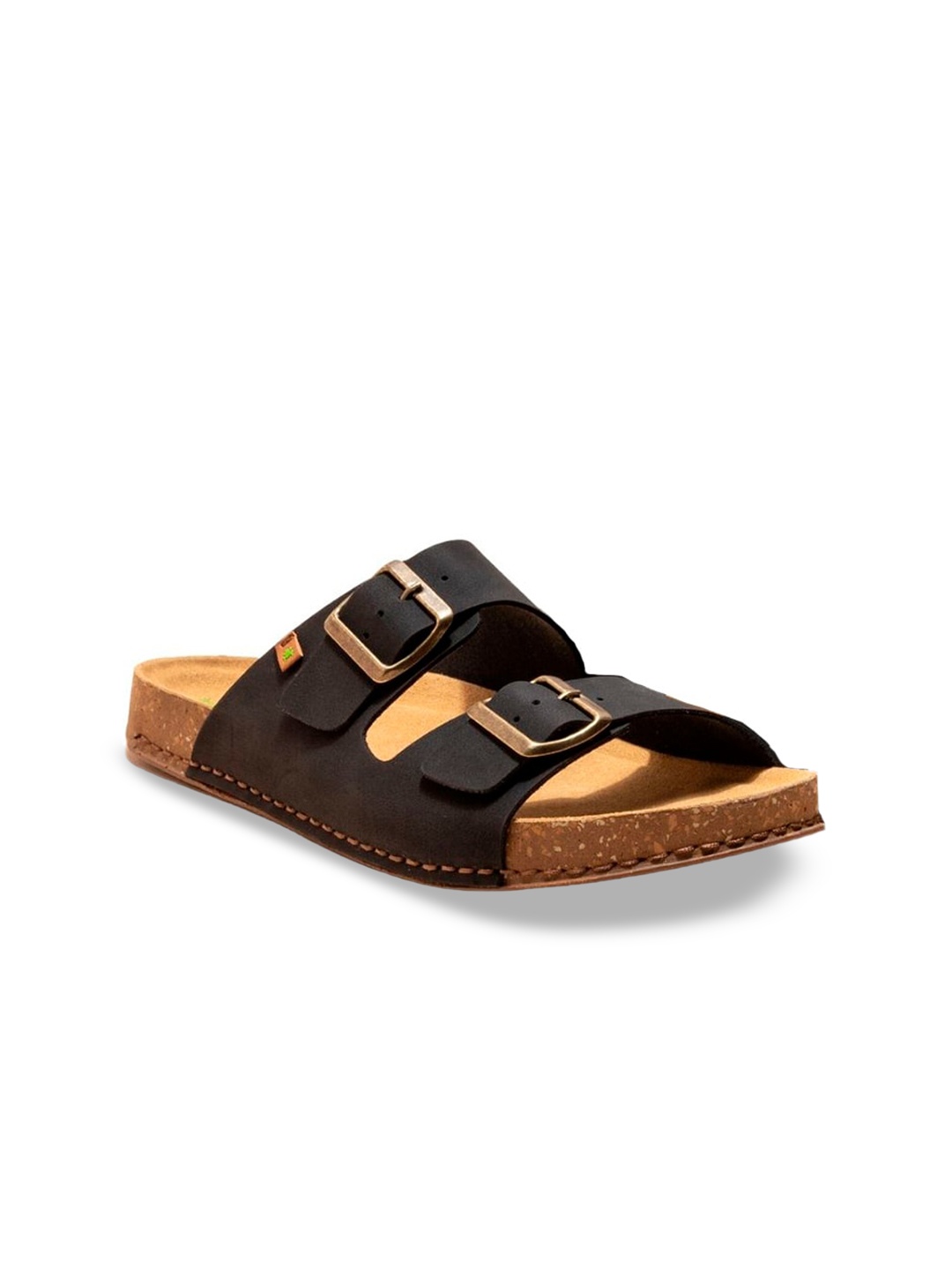 

El Naturalista Leather Open Toe Flats, Black
