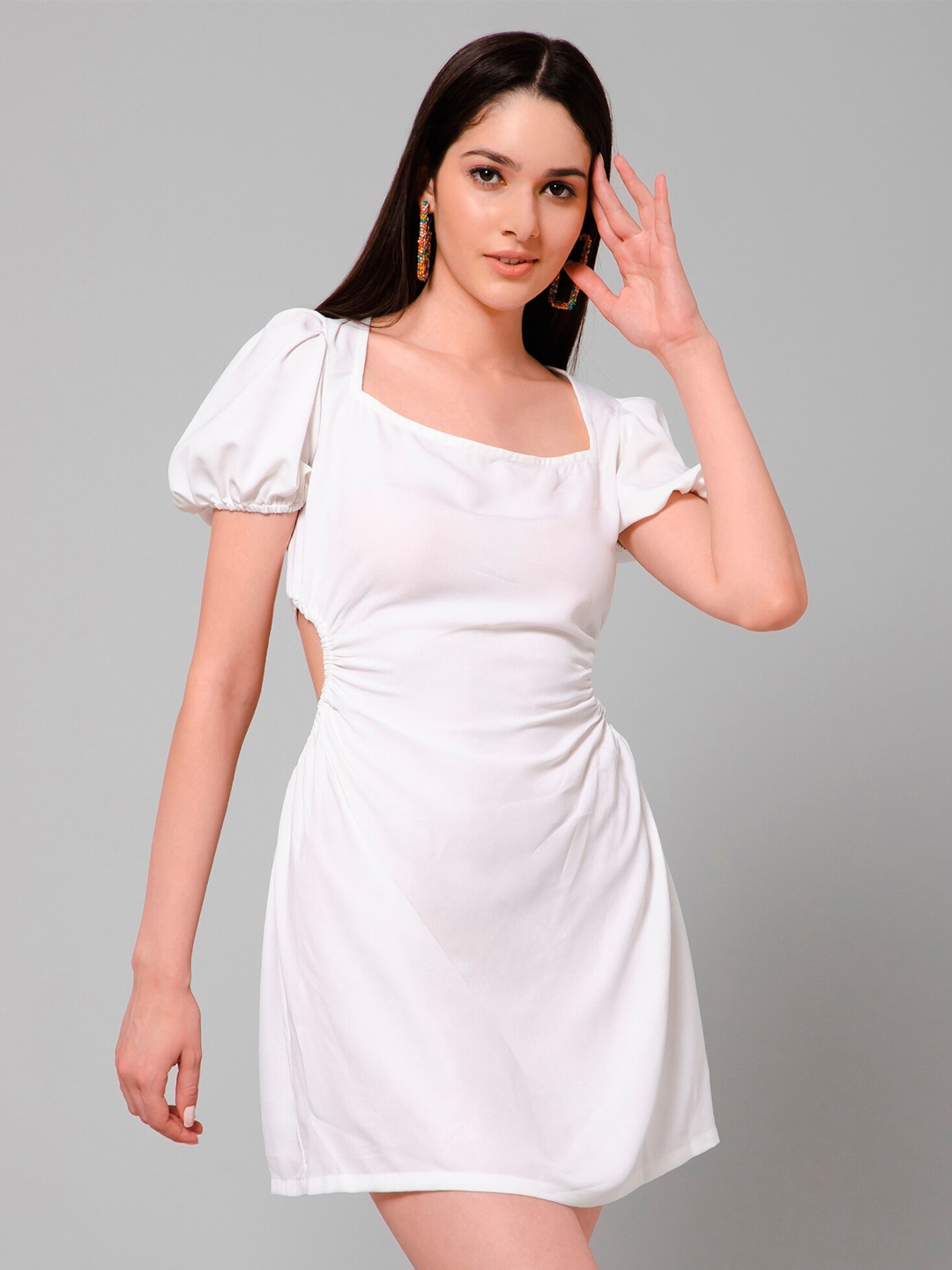 

HAUTEQUE Puff Sleeve Fit & Flare Dress, White