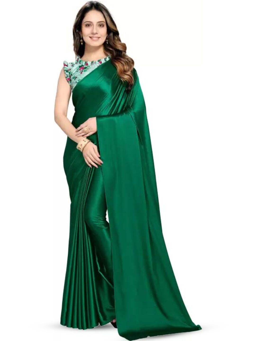 

Aruna Sarees Satin Saree, Green