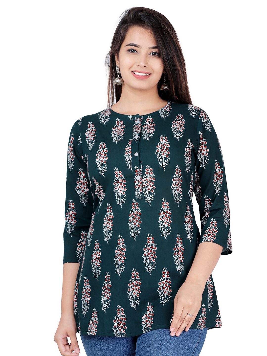 

BAESD Ethnic Motifs Print Cotton Casual Top, Green