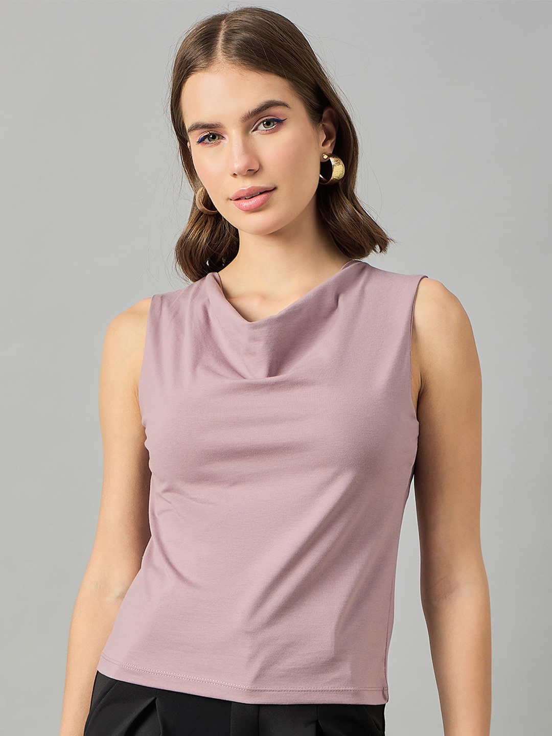 

FEMEA Cowl Neck Sleeveless Regular Top, Purple