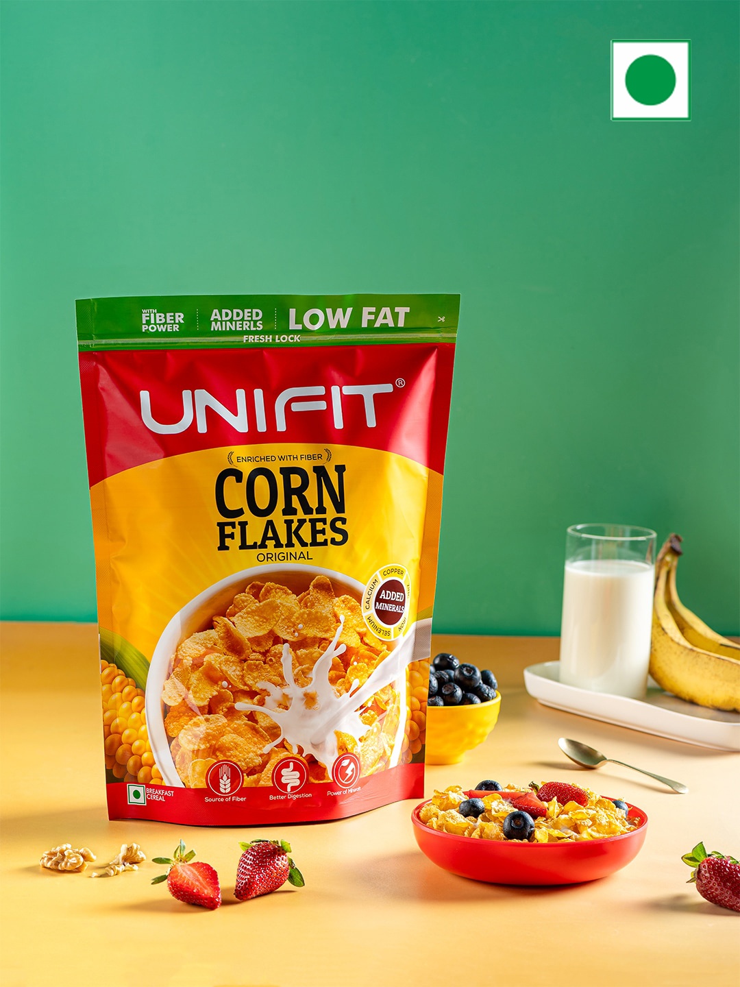 

UNIFIT Corn Flakes Cereal Added Fiber & Minerals -425g, Yellow