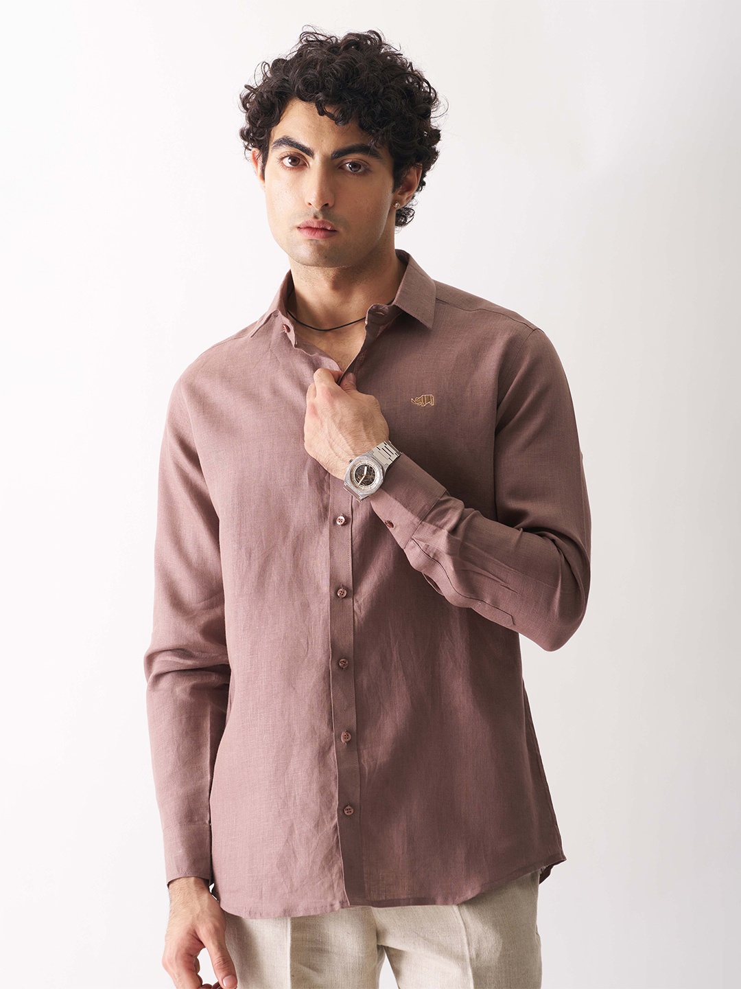 

Cultura Studio Comfort Full Sleeve Linen Shirt, Coffee brown