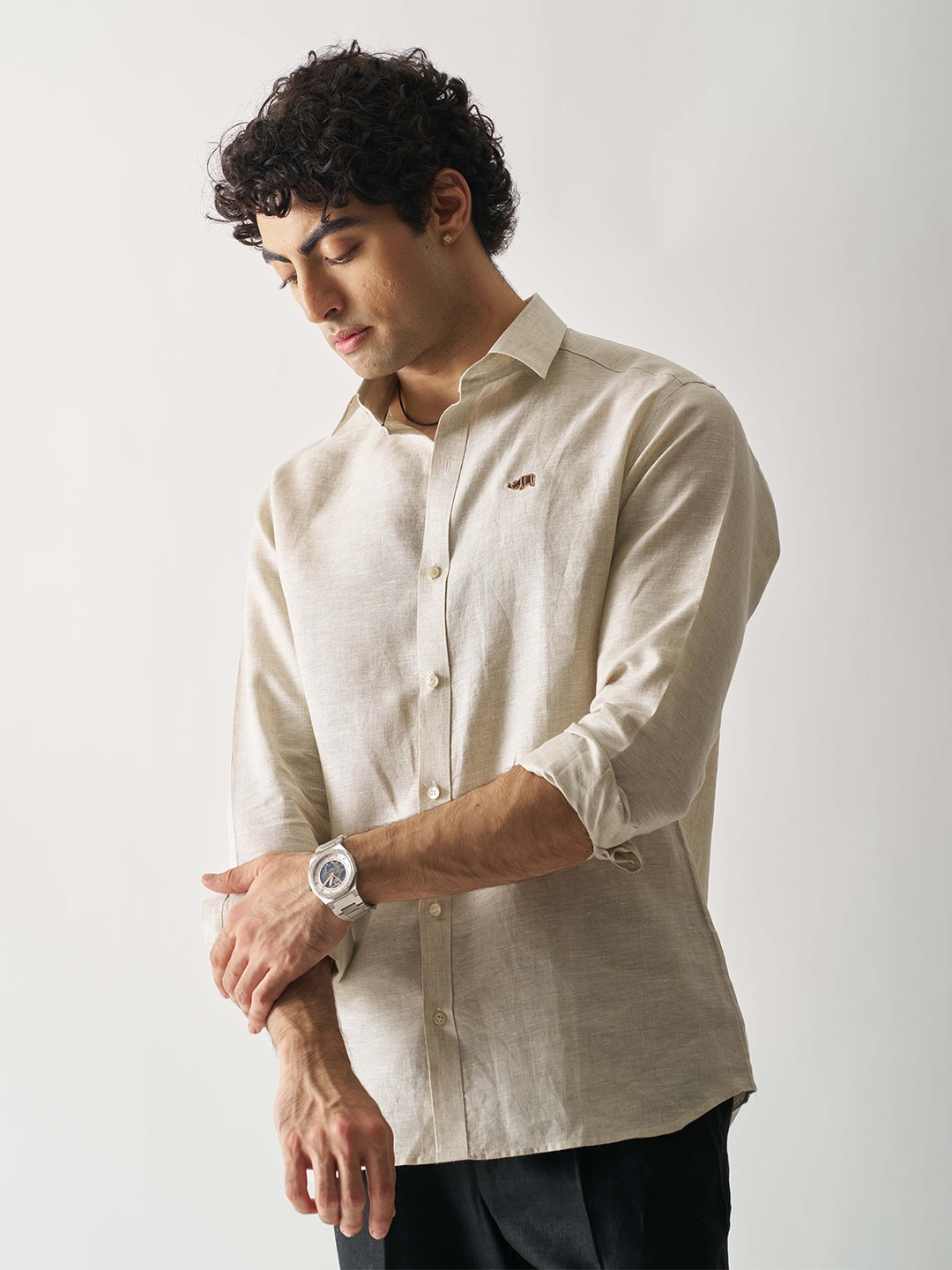 

Cultura Studio Comfort Full Sleeve Linen Shirt, Beige
