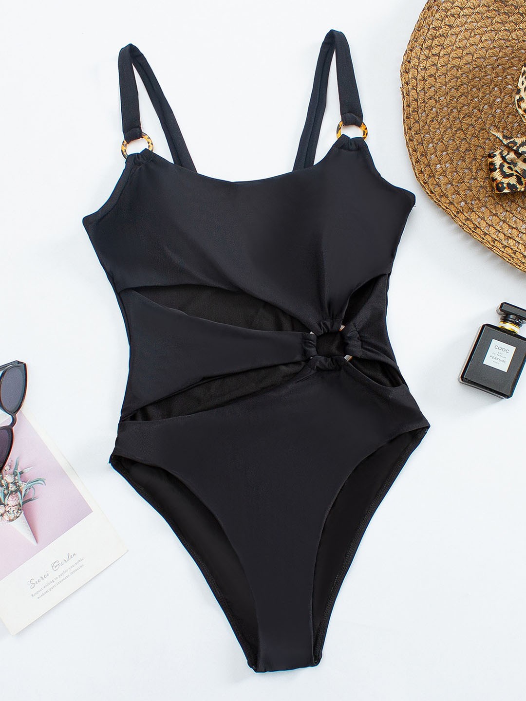 

FIESTA RESORTWEAR Shoulder Straps Bodysuit Swimwear, Black