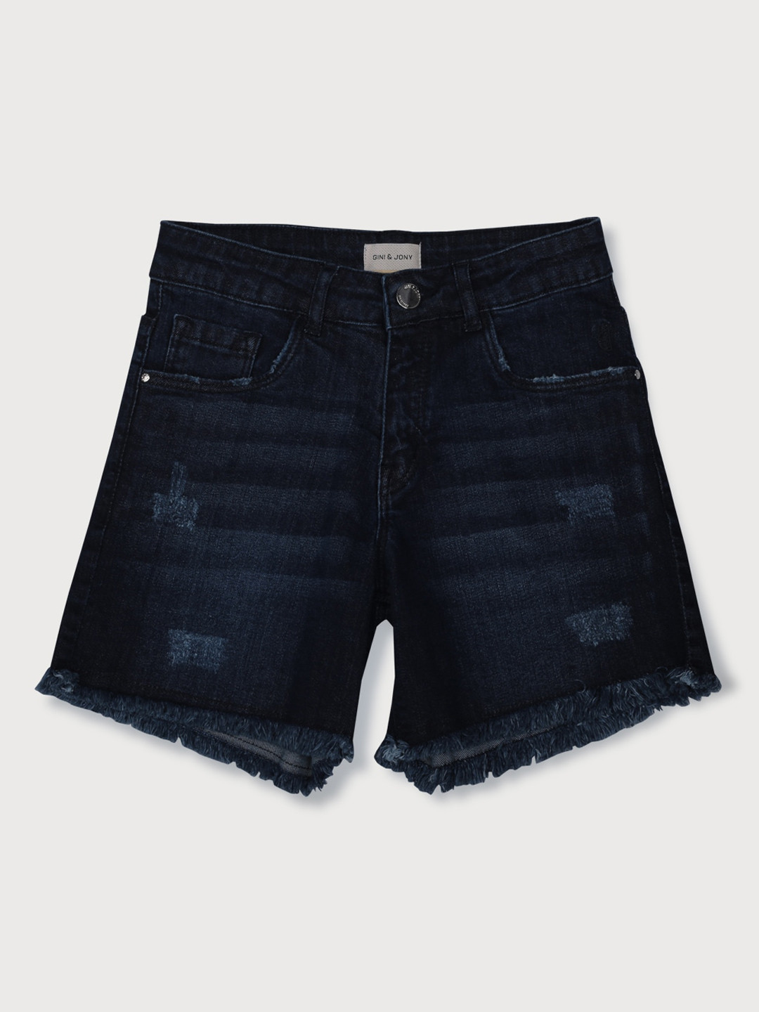 

Gini and Jony Girls Washed Mid Rise Denim Shorts, Navy blue