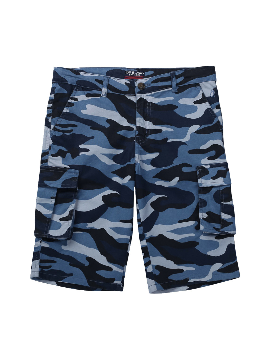 

Gini and Jony Boys Camouflage Printed Cotton Cargo Shorts, Blue