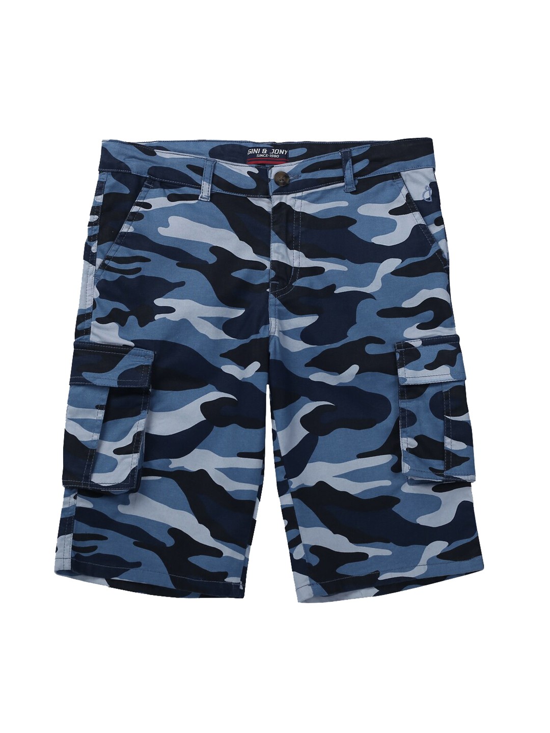 

Gini and Jony Boys Camouflage Printed Cotton Cargo Shorts, Grey