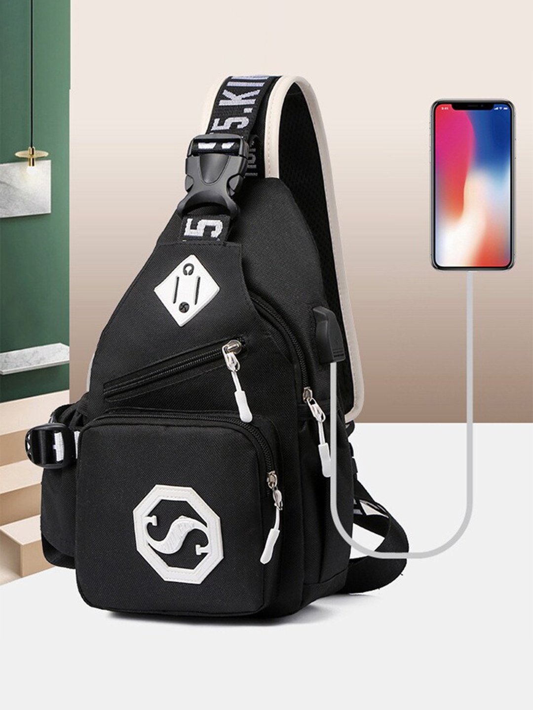 

Diva Dale Unisex Typography Crossbody Backpack, Black