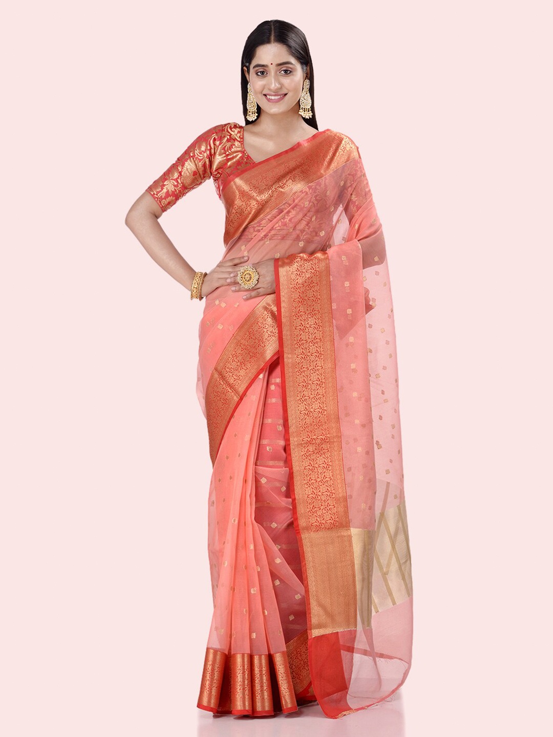 

BANARASI PATOLA Ethnic Motifs Woven Design Zari Banarasi Saree, Peach