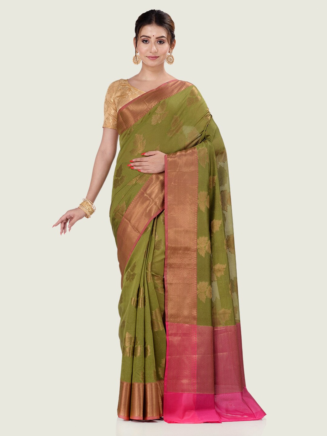 

BANARASI PATOLA Woven Design Floral Zari Banarasi Saree, Green