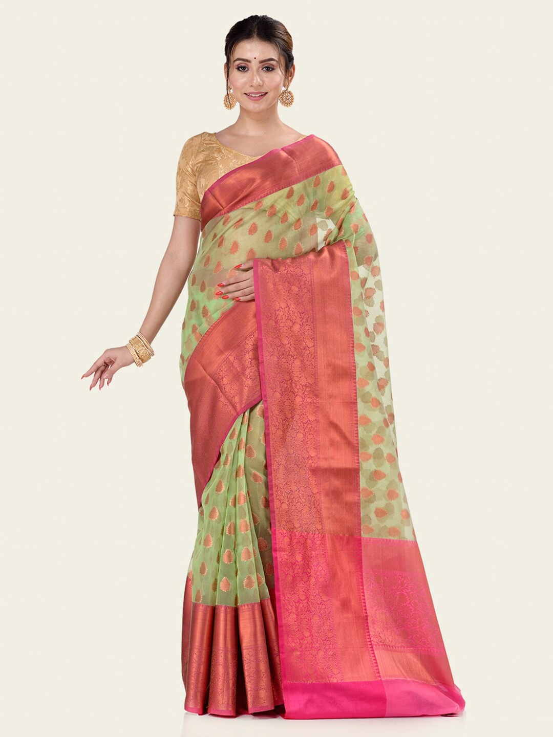 

BANARASI PATOLA Ethnic Motifs Woven Design Zari Organza Banarasi Saree, Green