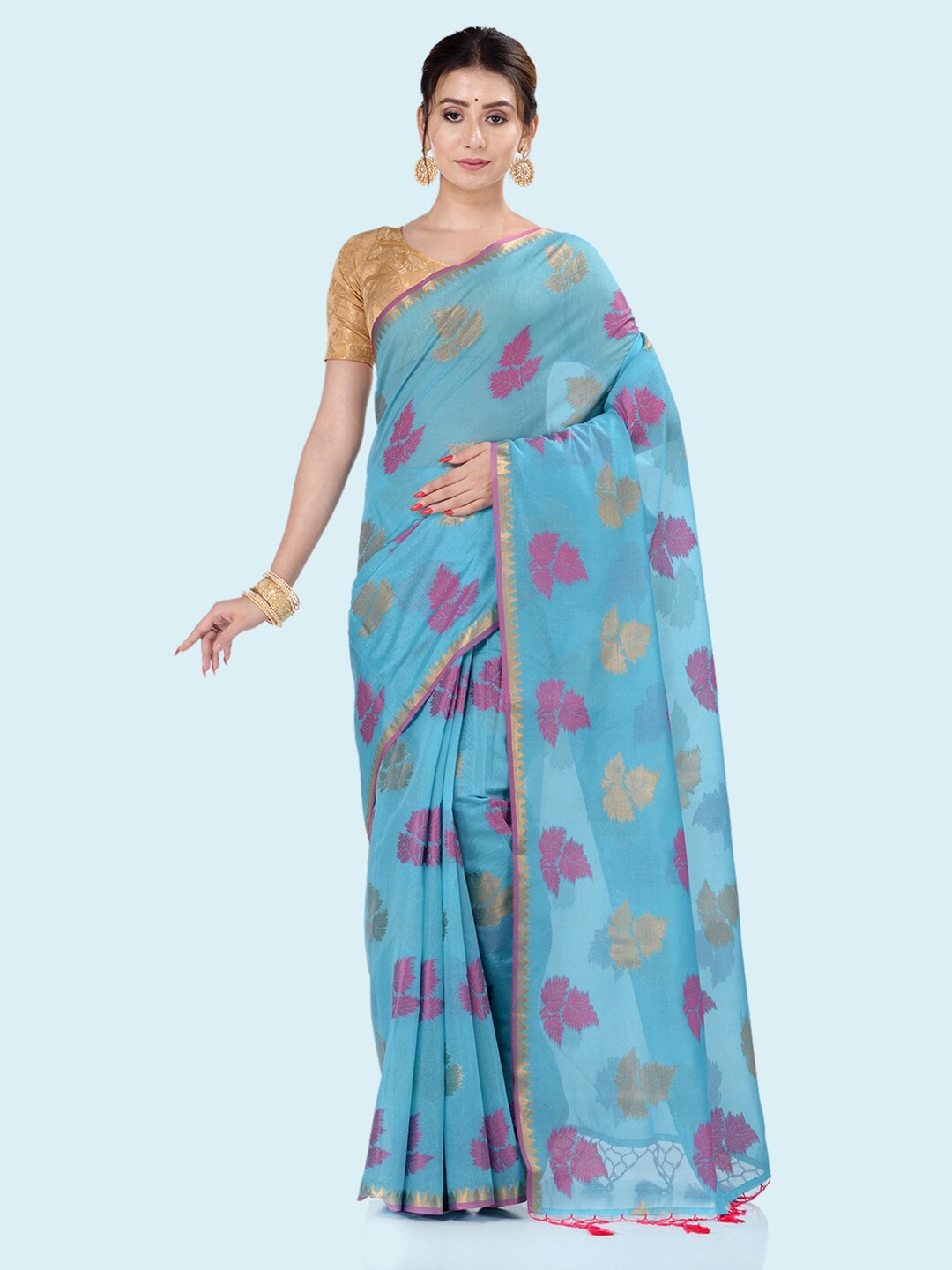 

BANARASI PATOLA Woven Design Floral Zari Banarasi Saree, Blue