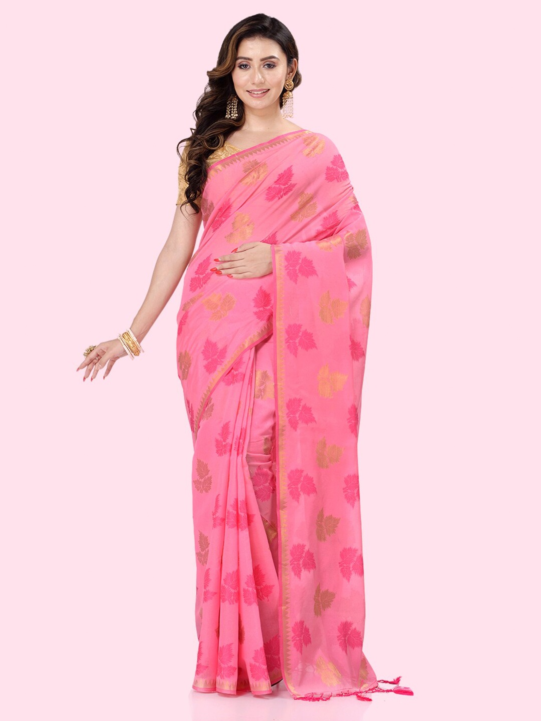 

BANARASI PATOLA Floral Woven Design Banarasi Saree, Pink