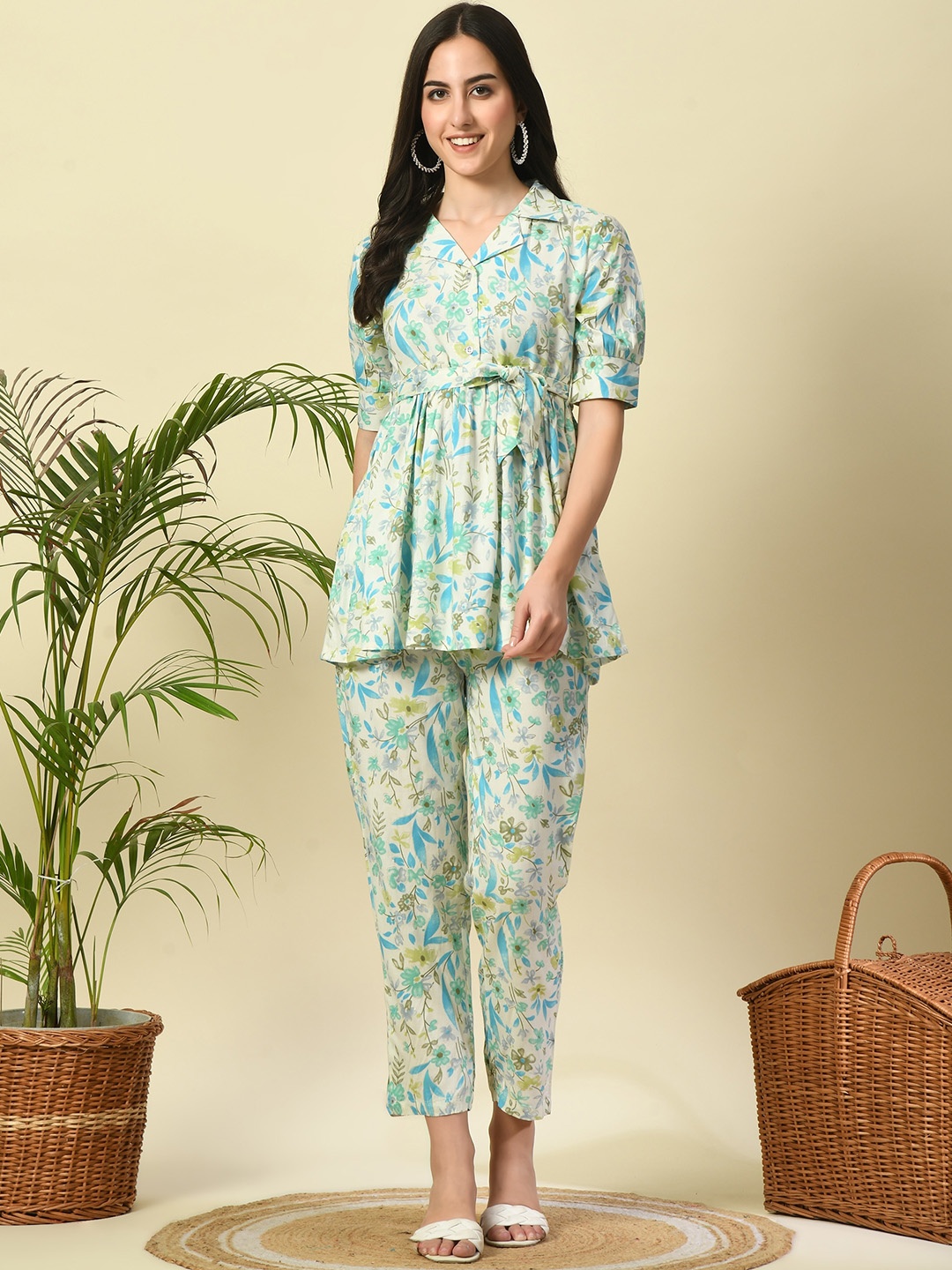 

TREND ME Printed Top With Trousers Co-Ords, Teal
