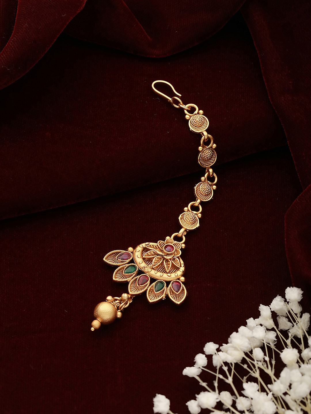 

Jazz and Sizzle Gold-Plated Artificial Stones and Beads Studded Maang Tikka Head Jewellery