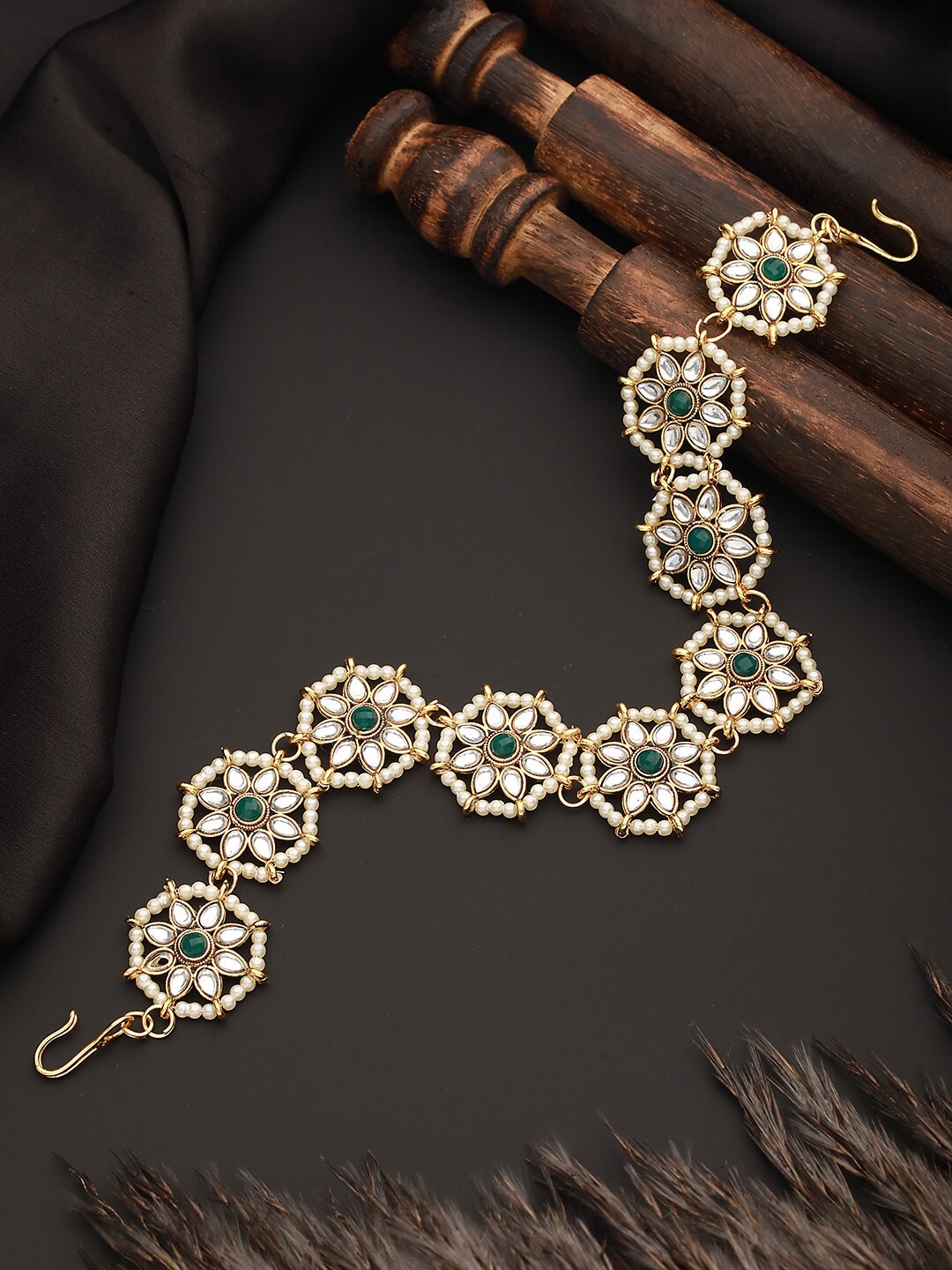 

Jazz and Sizzle Gold-Plated Kundan Studded & Beaded Matha Patti