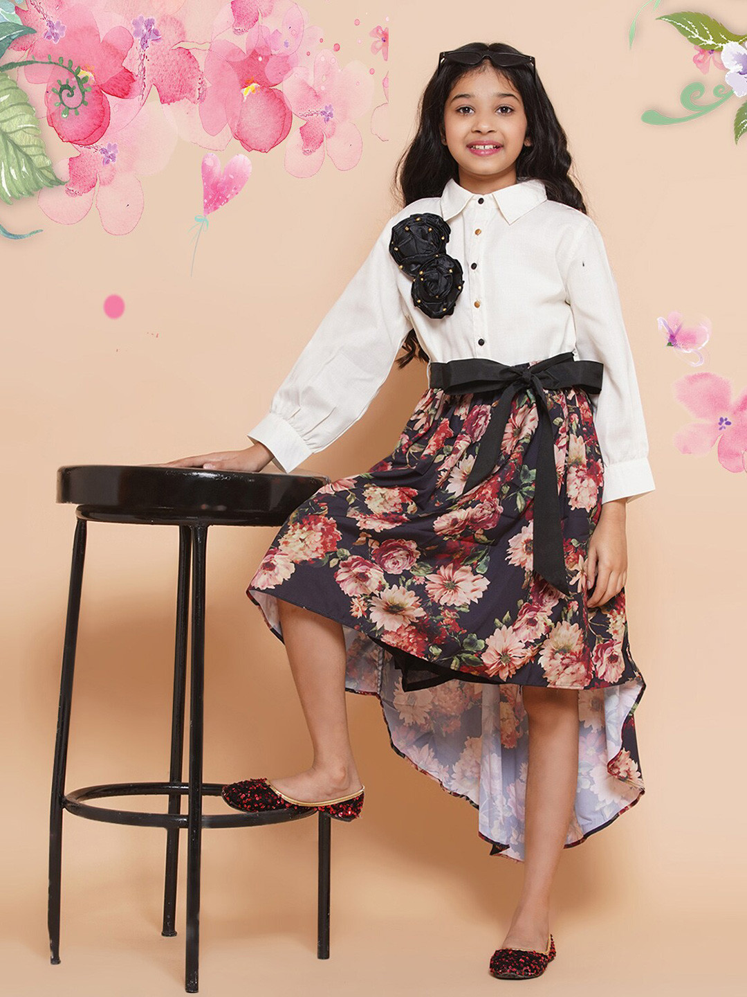

Modish Couture Girls Floral Printed Fit & Flare Midi Dress, White