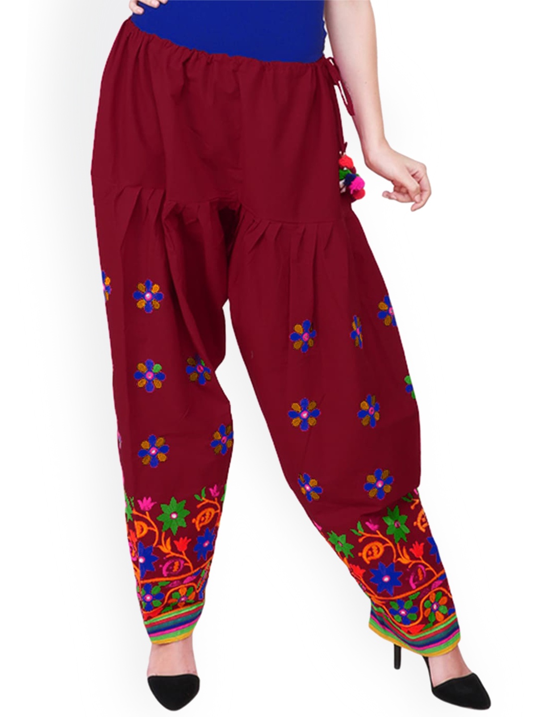 

KALINI Women Embroidered Loose Fit Cotton Salwar, Maroon