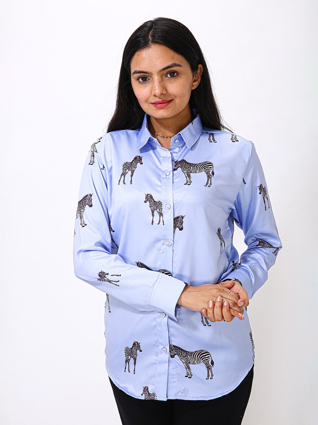 

MatterBlue Printed Spread Collar Long Sleeves Satin Shirt, Purple