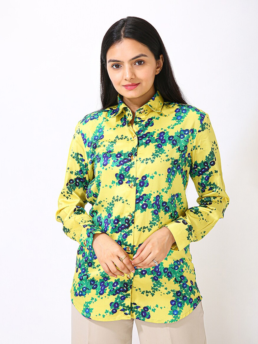 

MatterBlue Modern Floral Printed Semiformal Shirt, Yellow