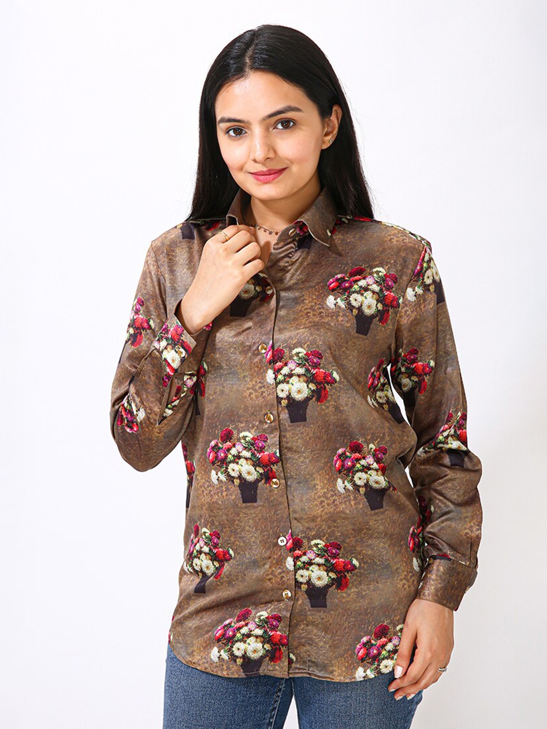 

MatterBlue Modern Floral Opaque Printed Semiformal Shirt, Metallic