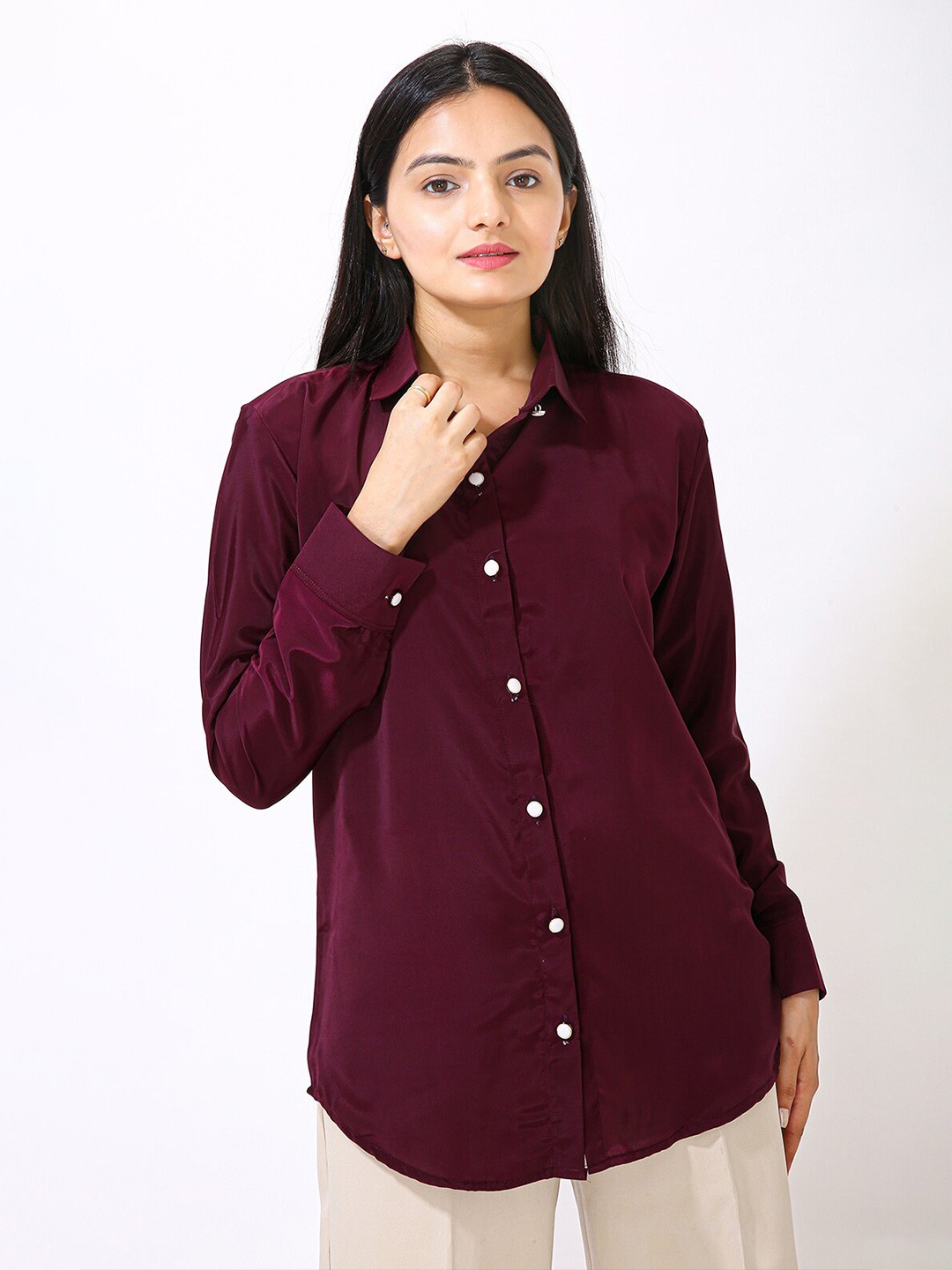 

MatterBlue Classic Spread Collar Long Sleeves Crepe Shirt, Burgundy