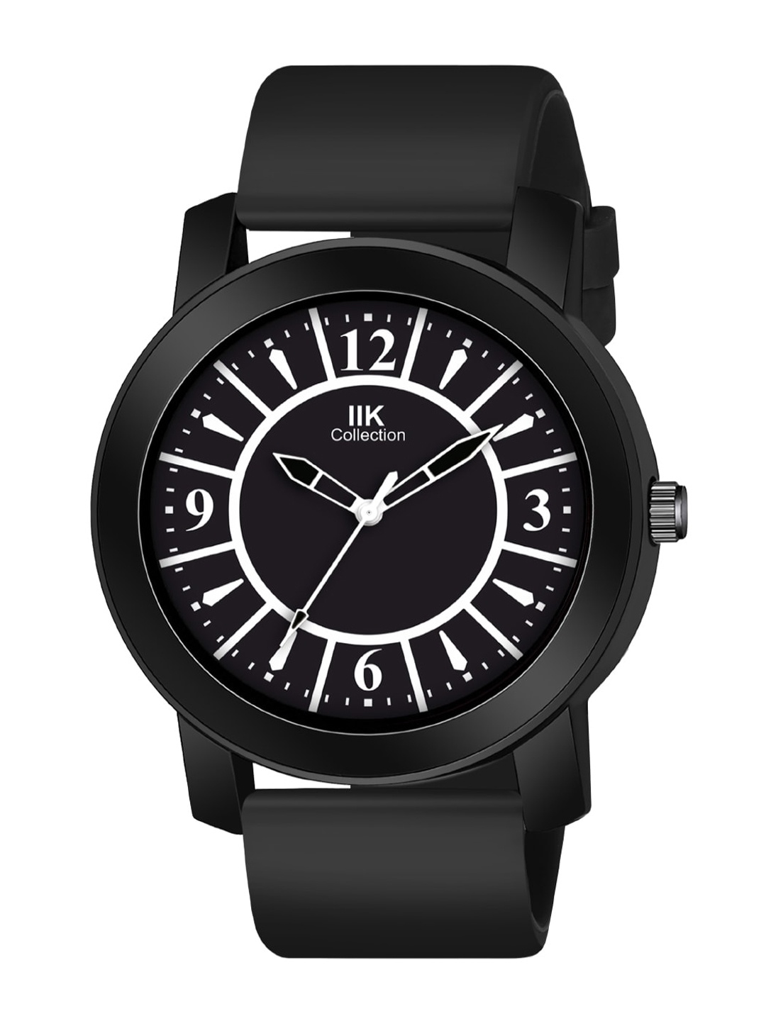 

IIK COLLECTION Men Round Dial Adjustable Flexible Silicon Strap Watch, Black