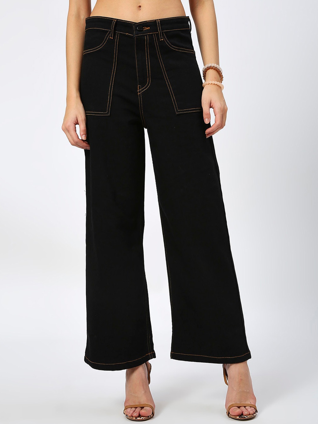 

HJ HASASI Women Wide Leg High Rise Clean Look Stretchable Jeans, Black