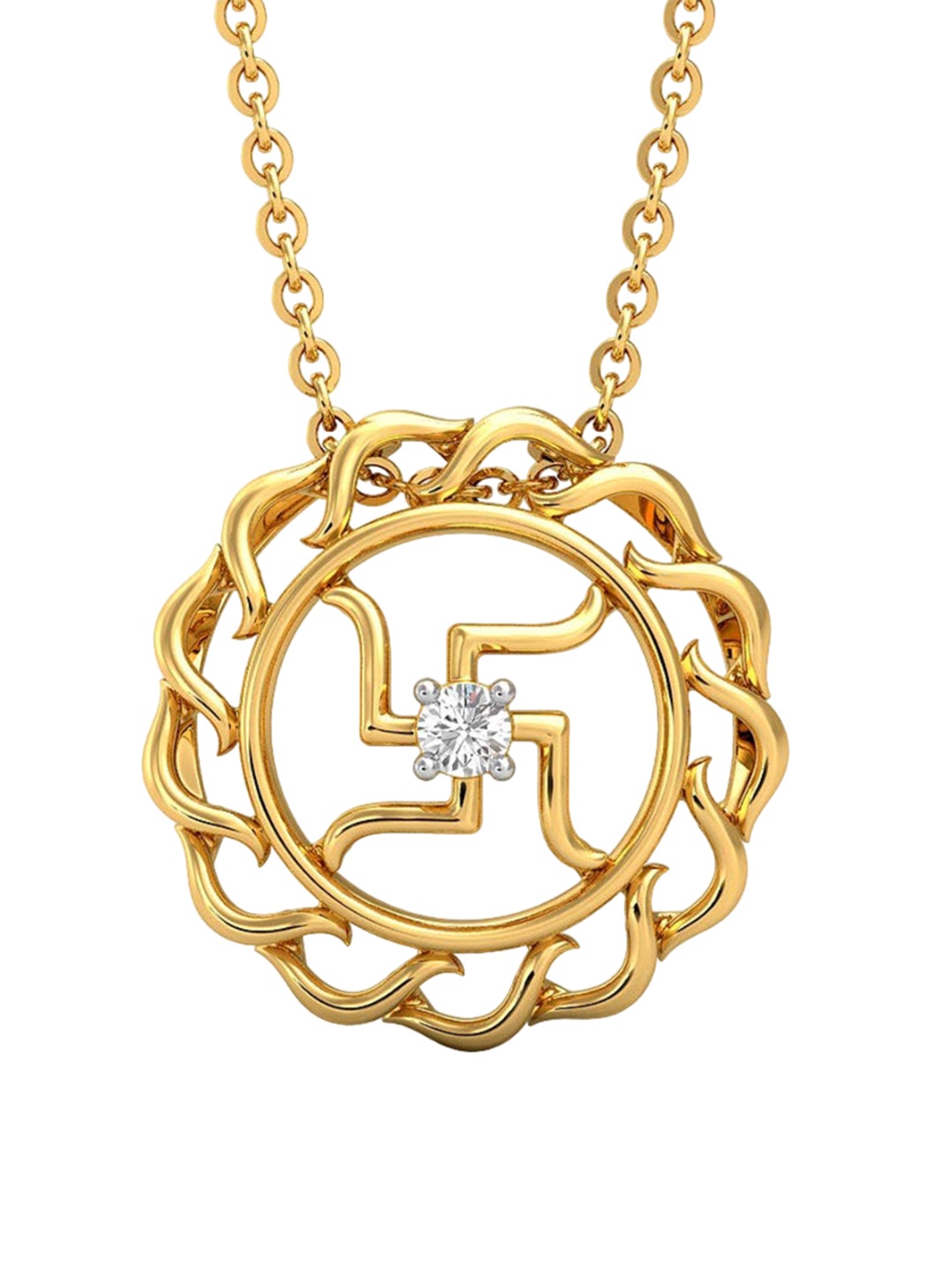 

CANDERE A KALYAN JEWELLERS COMPANY 14KT (585) BIS Hallmark CZ Studded Gold Pendant-0.65gm