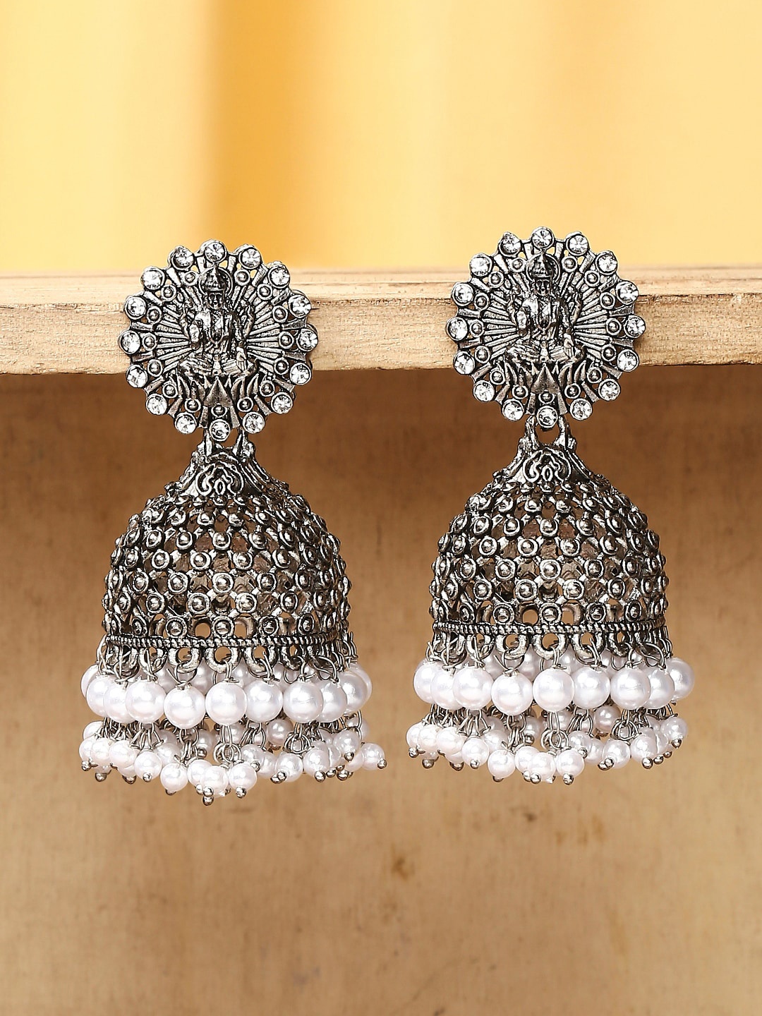 

OOMPH Pearls Beaded Contemporary Jhumkas Earrings, Silver