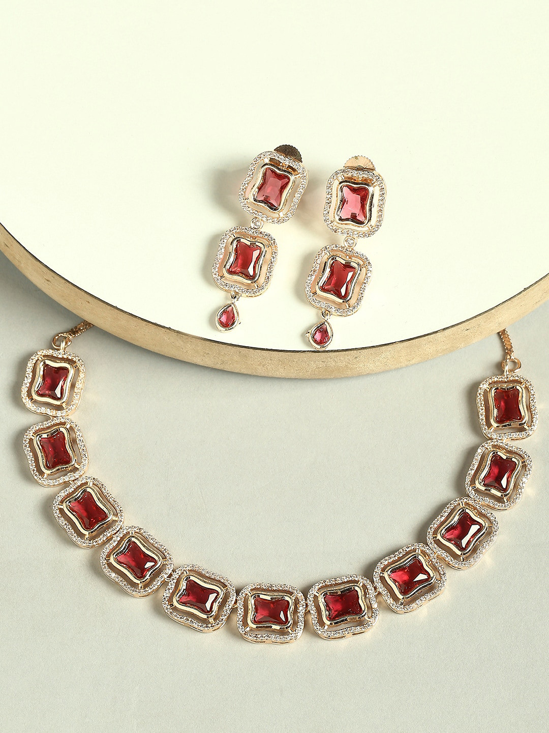 

OOMPH American Diamond Studded Jewellery Set, Rose gold