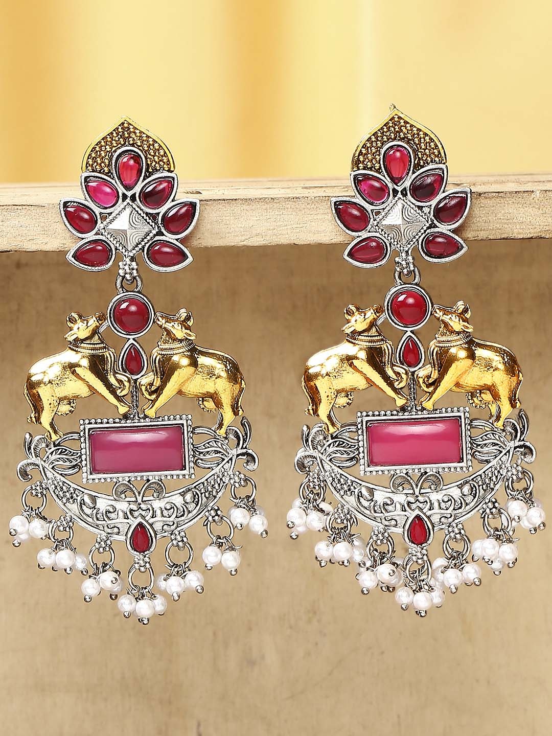 

OOMPH Artificial Stones Studded & Beads Beaded Contemporary Drop Earrings, Silver