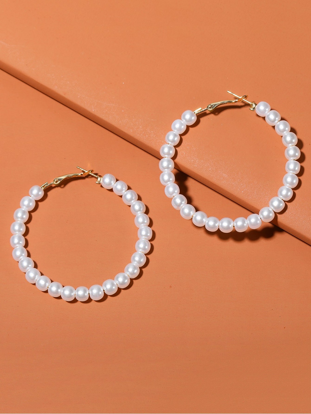 

OOMPH Artificial Beads Studded Hoop Earrings, White