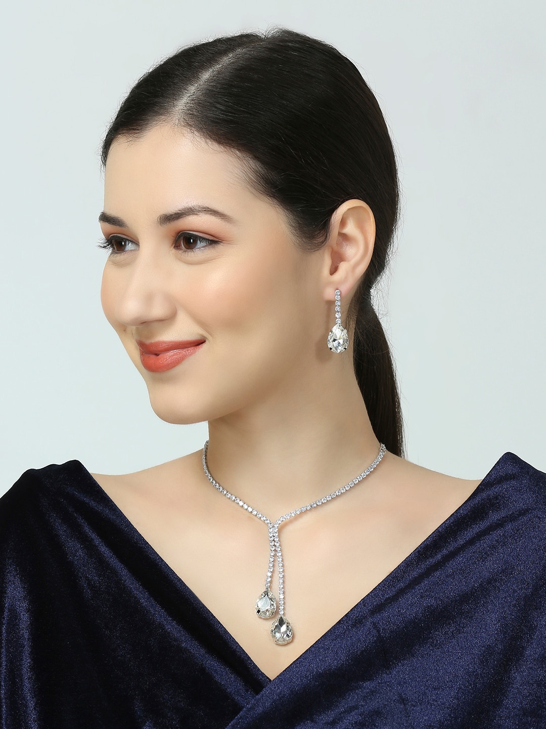 

OOMPH Cubic Zirconia Studded Jewellery Set, Silver