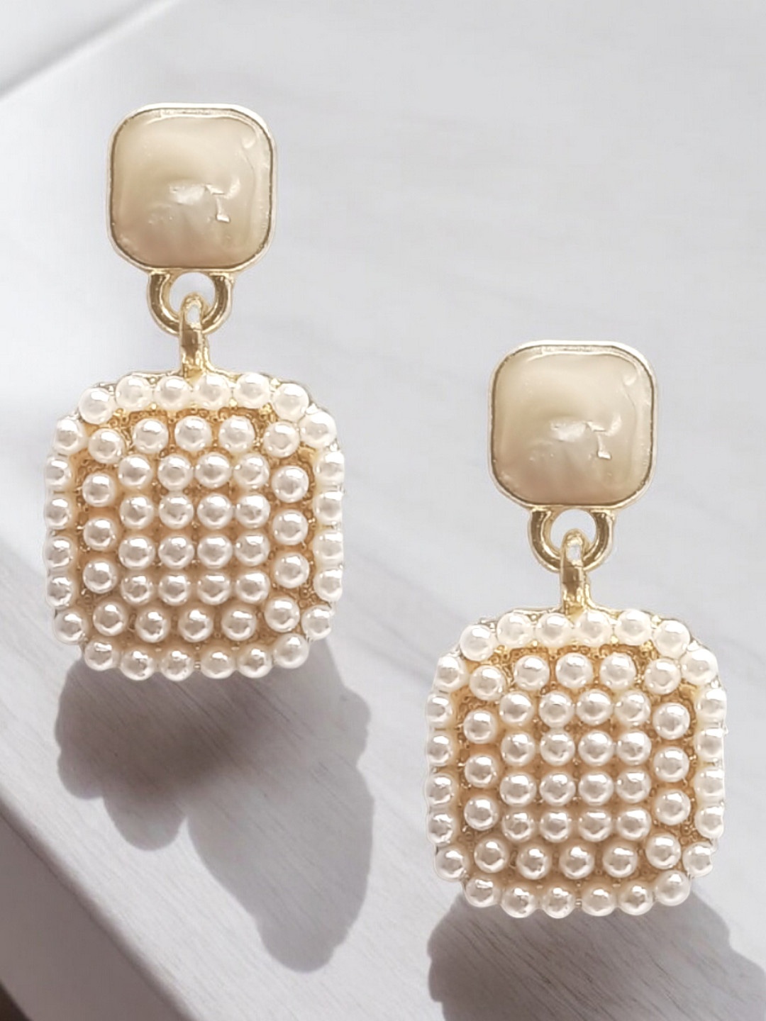 

OOMPH Pearls Beaded Square Drop Earrings, White