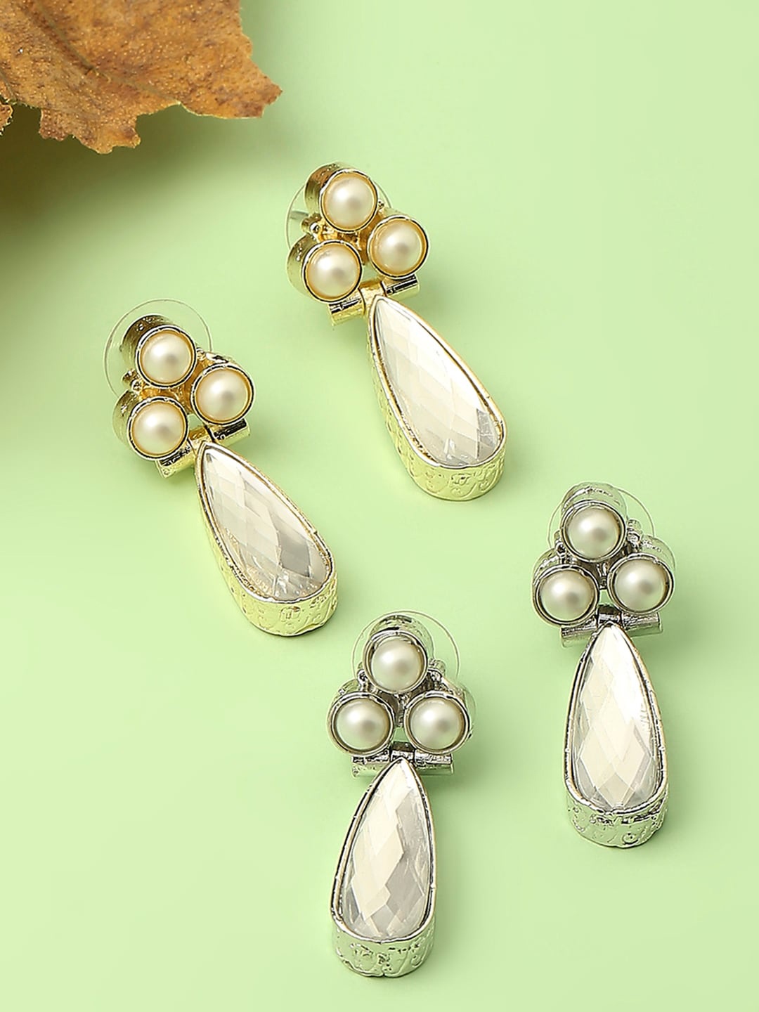 

OOMPH Set Of 2 Teardrop Shaped Drop Earrings, Gold