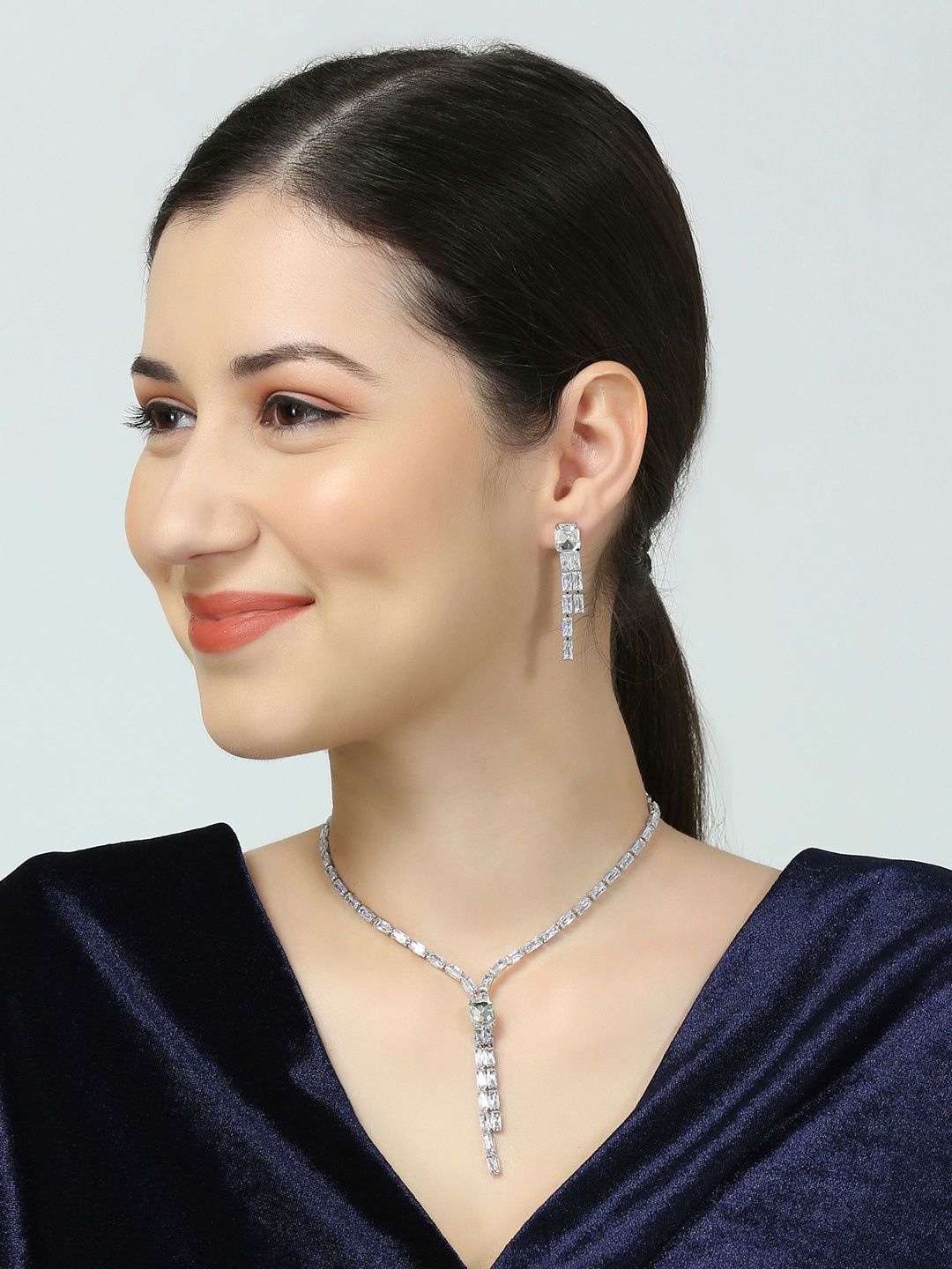 

OOMPH Cubic Zirconia Studded Jewellery Set, Silver