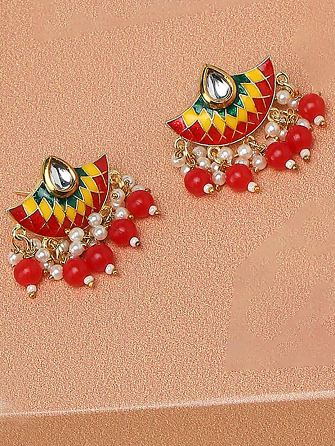

OOMPH Meenakari Drop Earrings, Red