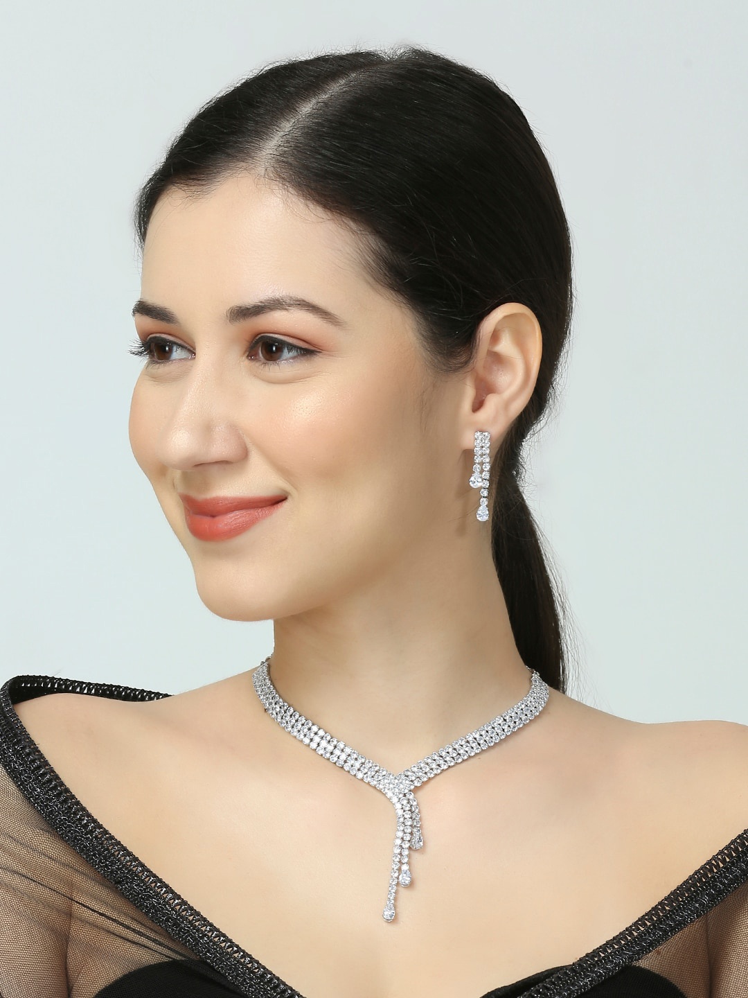 

OOMPH Cubic Zirconia Stone Studded Jewellery Set, Silver