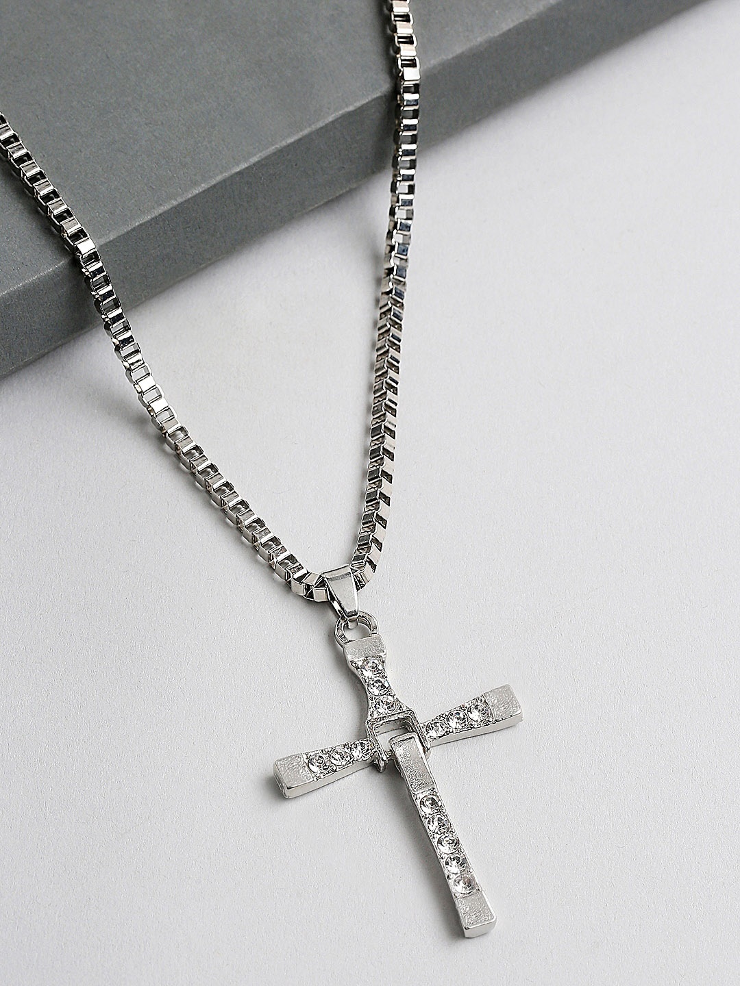 

OOMPH Cubic Zirconia Studded Quirky Pendants with Chains, Silver