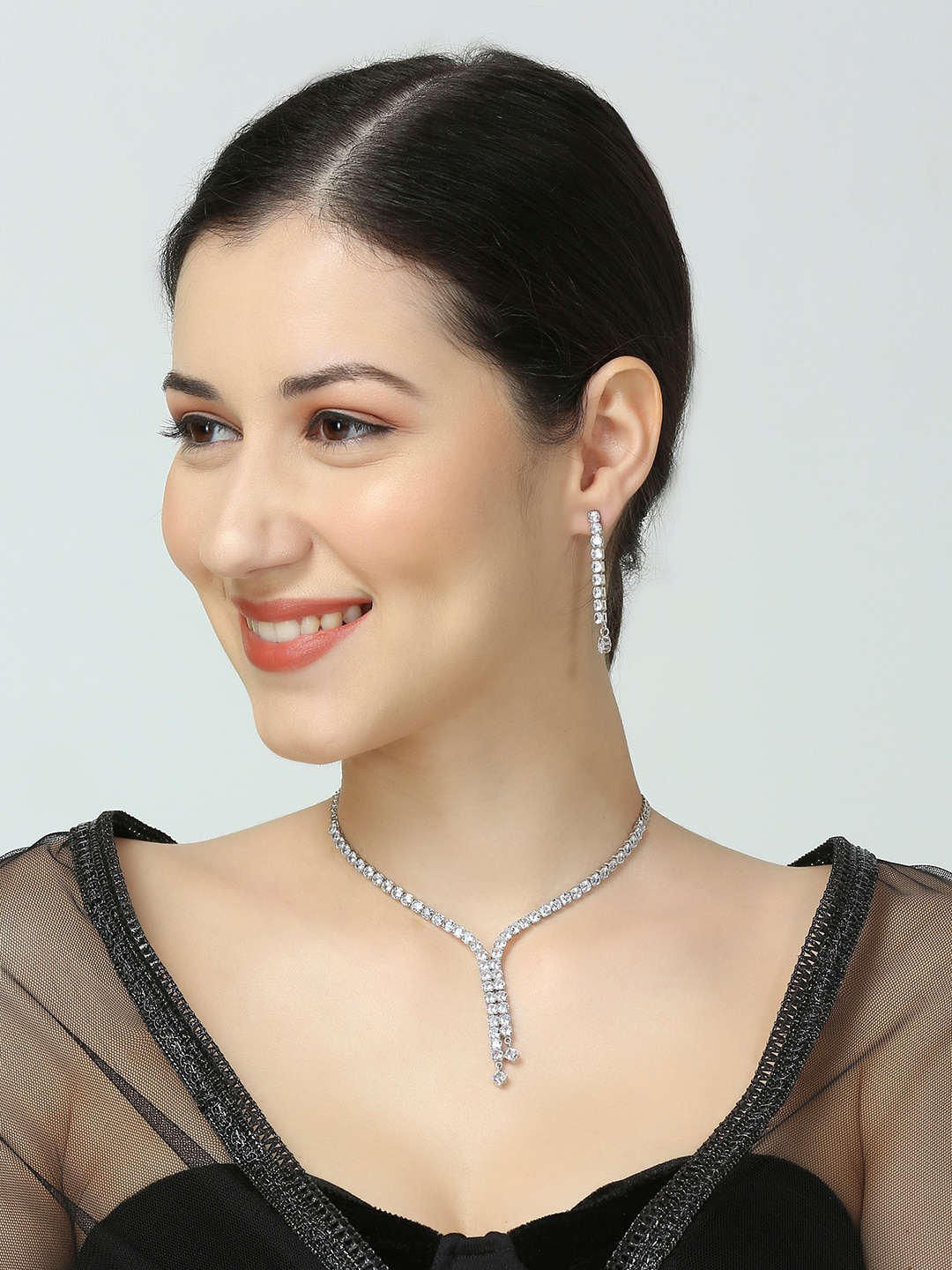 

OOMPH Cubic Zirconia Studded Jewellery Set, Silver