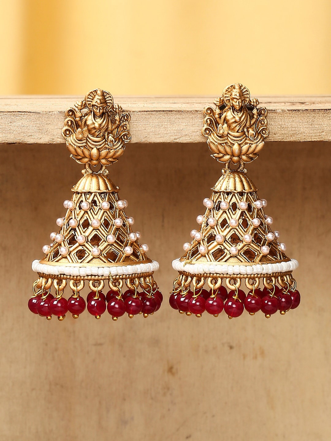 

OOMPH Artificial Stones Studded Beads Beaded Contemporary Jhumkas Earrings, Gold