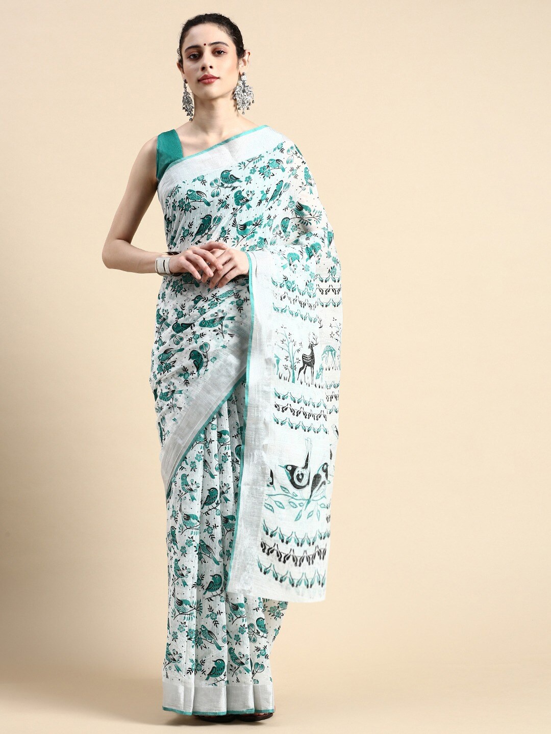 

Civamee Floral Pure Cotton Saree, Green