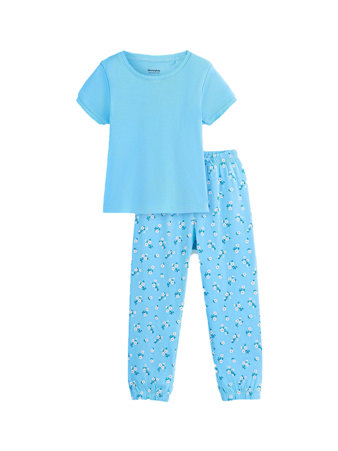 

Honeyhap Girls Pure Cotton T-shirt With Pyjamas, Blue