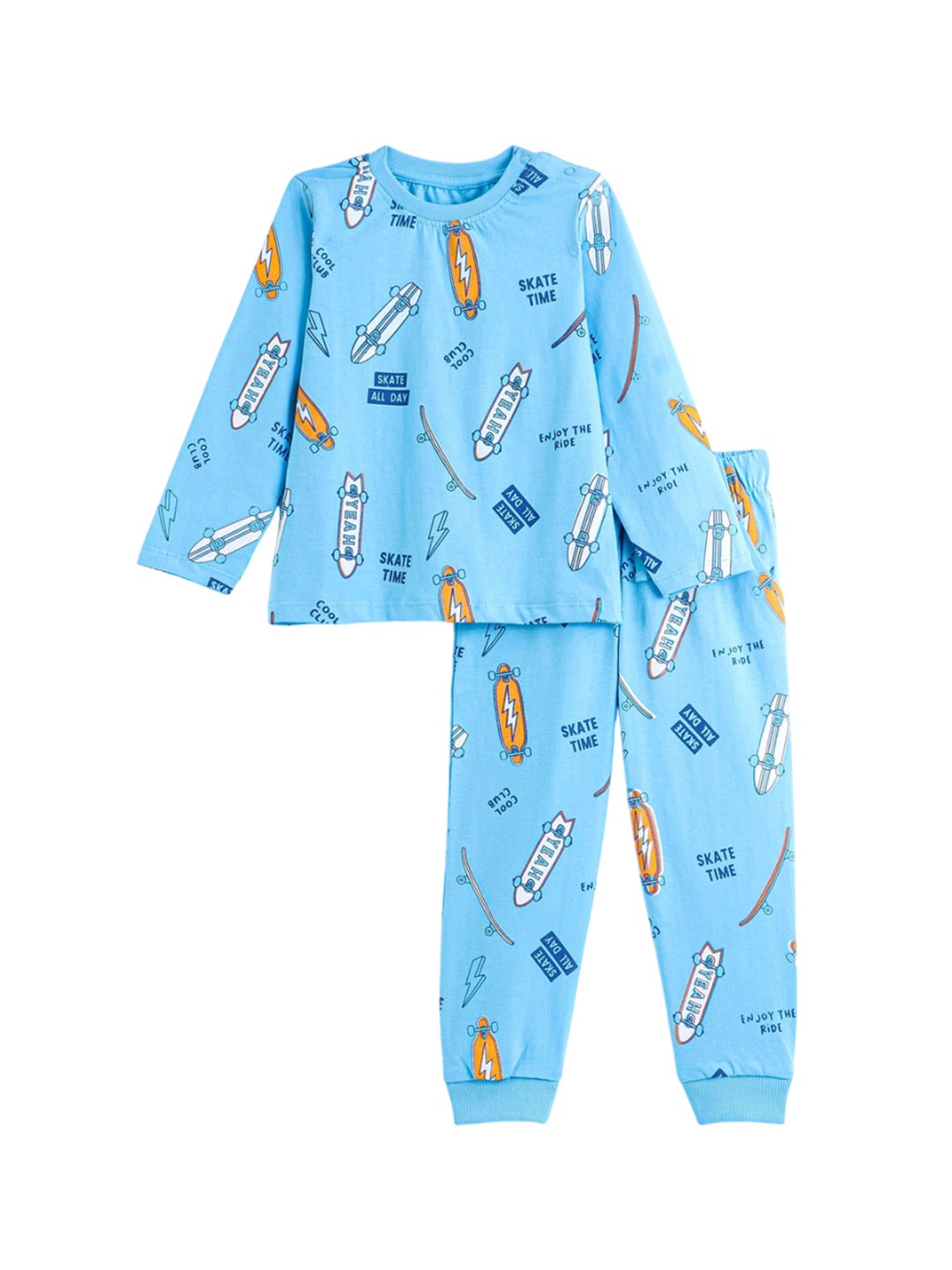 

Honeyhap Boys Conversational Printed Pure Cotton Night suit, Blue