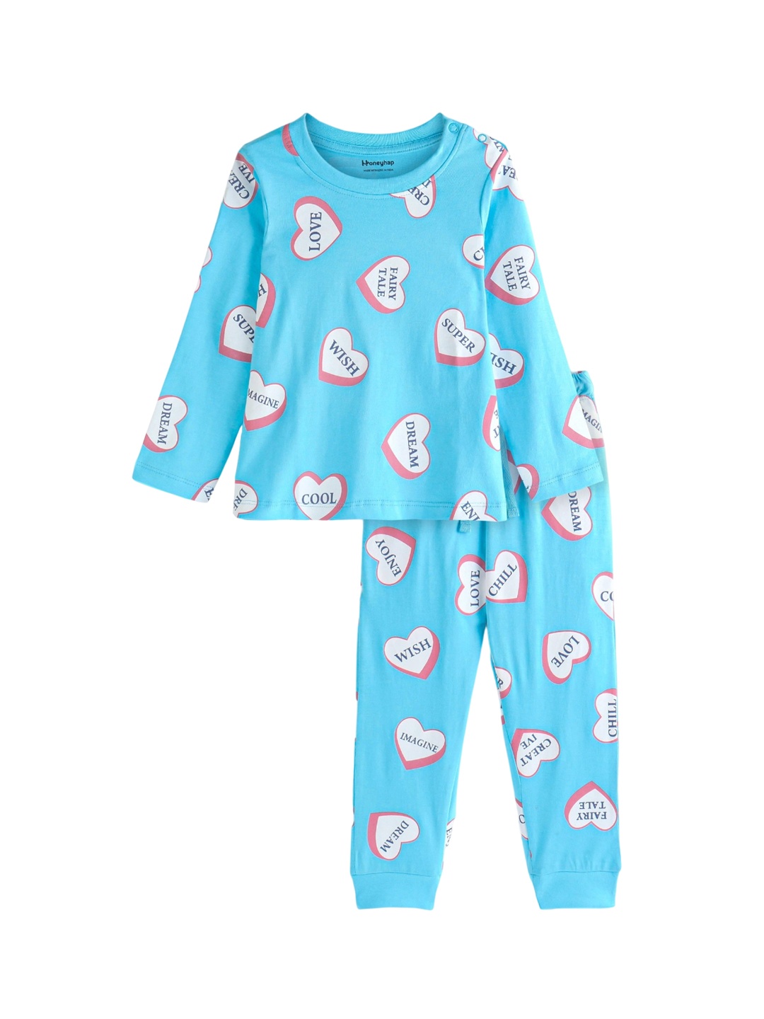 

Honeyhap Girls Conversational Printed Pure Cotton Night suit, Blue