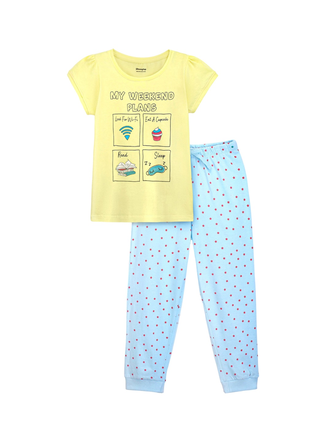 

Honeyhap Boys Typography Printed Pure Cotton Night suit, Yellow