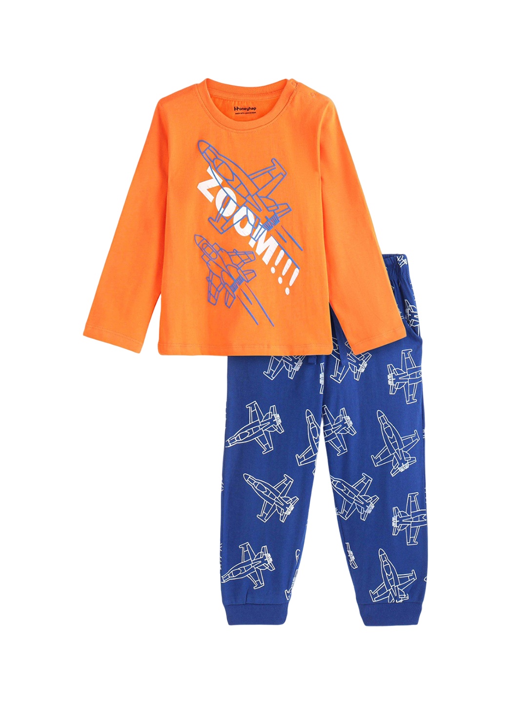 

Honeyhap Boys Graphic Printed Pure Cotton Night suit, Orange